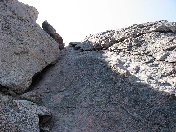 The chockstone at the top of the trough - Longs Peak